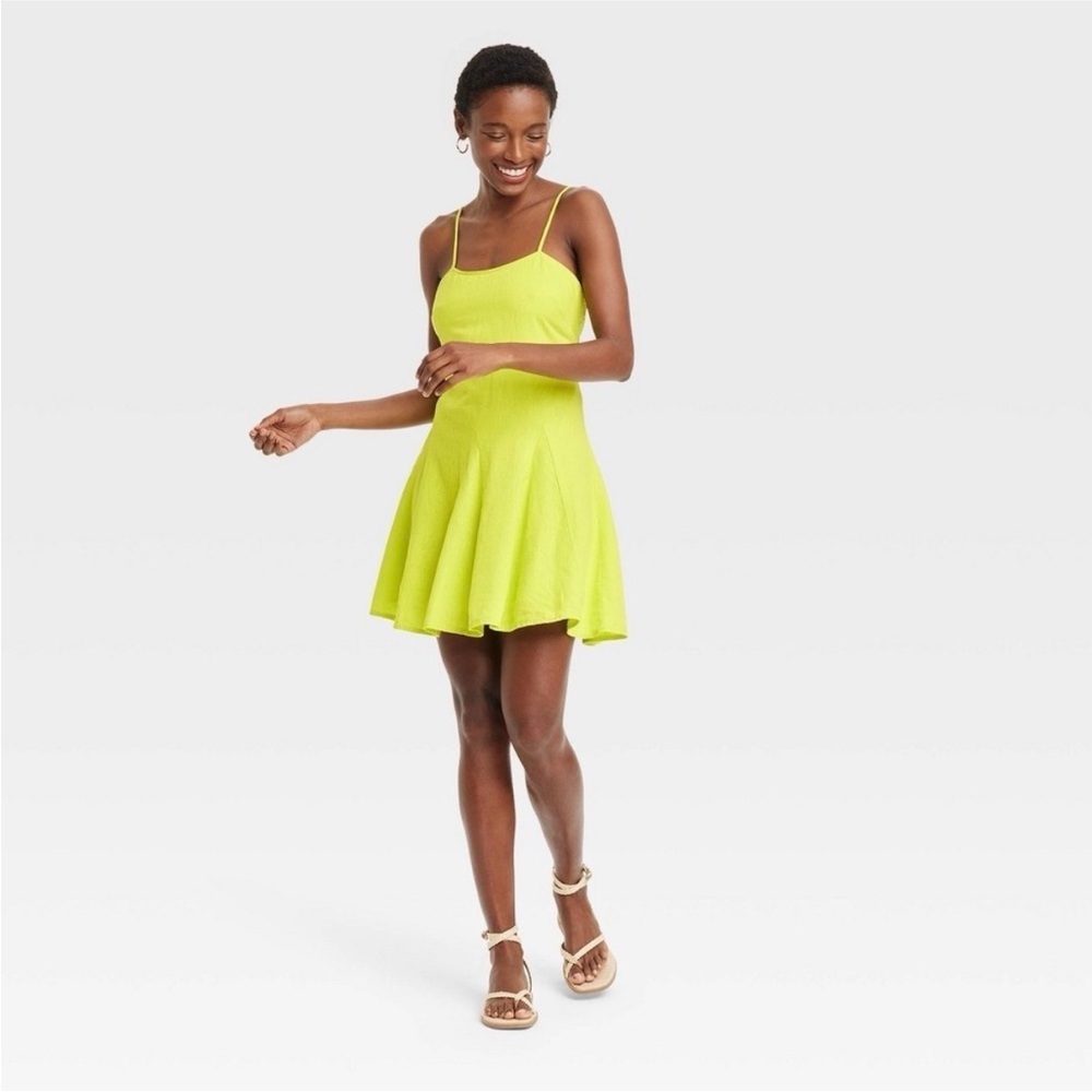 A New Day Neon Green Linen Mini Dress